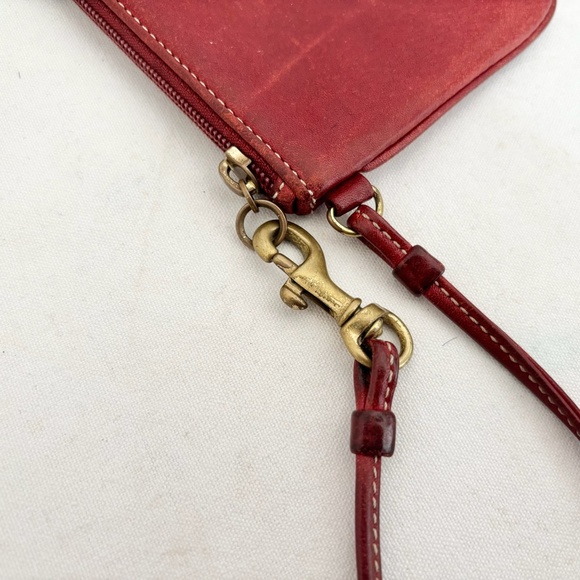 Coach Red Maroon Leather Erikson Coin Purse Credit Card Wallet Wristlet - Picture 5 of 6